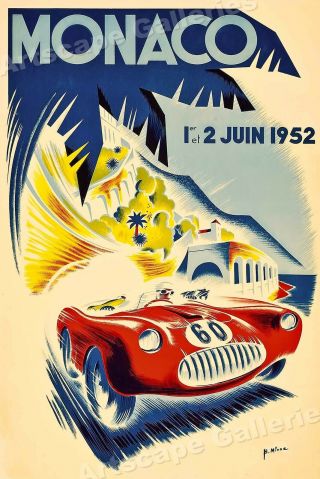 Monaco Grand Prix 1950’s Road Race Vintage Style Car Poster - 24x36
