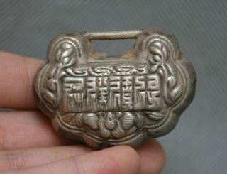 2 " Old Chinese Miao Silver Feng Shui Beauty Woman Lucky Lock Pendant Amulet