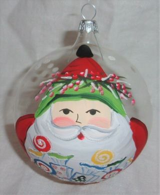 Vietri Hand Painted/mouth Blown Glass Christmas Ornament - Santa 4 " W/box/tag