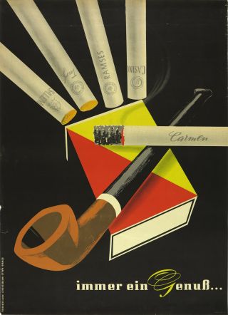 Vtg Orig,  Advertising Poster Dewag Poster Immer Ein Genuss,  Cigarette And Pipe