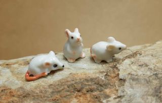 Set Of 3 Rats Ceramic Figurine Mice Statue Miniature Collectible Mouse Mousy