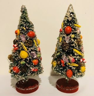 2 Vintage Holt Howard Japan Bottle Brush Fruit Christmas Trees 10 "