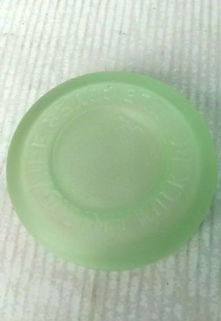 Frosted Green Depression Glass Advertising Gm Frigidaire On A Milk Bottle Cover