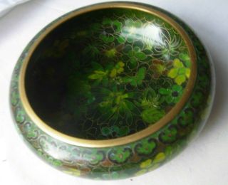 Cloisonne Bowl Chinese Green Flower Pattern