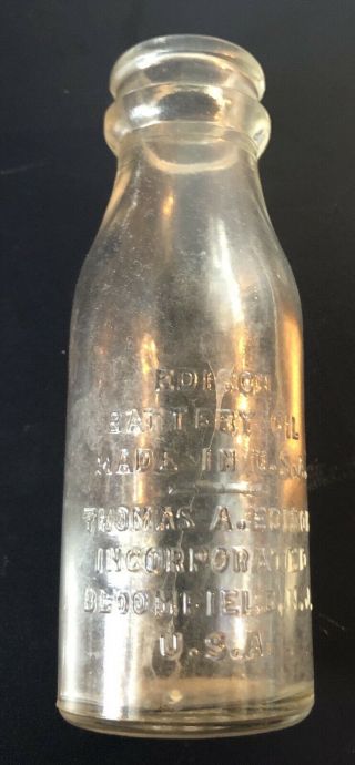 Vintage Edison Battery Oil Clear Glass Bottle