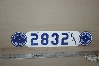 California Auto Club 2832 Porcelain Metal License Plate Sign Gas Oil