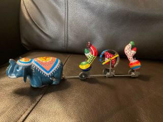 Vintage 1950s Japan Tps Tin Wind - Up Toy Circus Parade Elephant & Clowns - Toplay