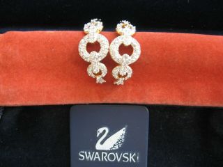 Swarovski Swan Signed Clear Crystal Triple Circle Hoop Post Earrings Retired