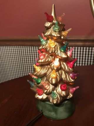 Vintage 7 " Tall Gold Ceramic Christmas Tree