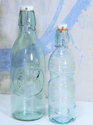 Water Bottles/green Glass/absolutely Pure Milk/italy/wire Bail Stopper/ 2