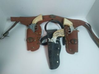 Vtg Toy Holsters With Cap Guns Pony Boy & Others 1978 Cbs Toy Holster