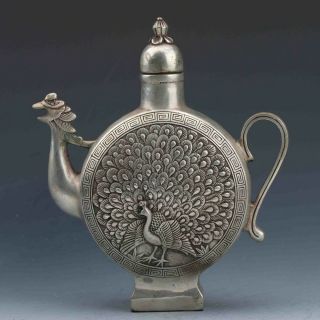 Collectible Old Chinese Silver Copper Handwork Peacock Teapot