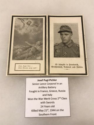 Ww2 German Death Card/picture - Fought In France & Greece - Kia In Italy 1944
