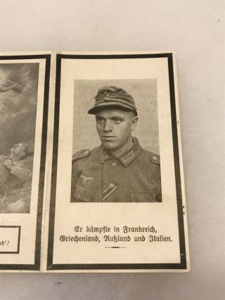 WW2 German Death Card/Picture - Fought in France & Greece - KIA In Italy 1944 2