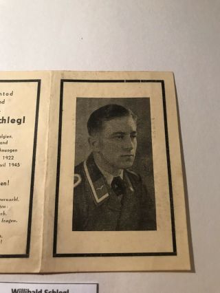 WW2 German Deathcard/Picture - Luftwaffe Sergeant - KIA Germany 1945 2