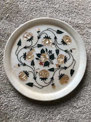 Indian Marble Pietra Dura Plate,  Indian Agra Plate