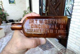 Dr.  Graydon Diseases Of The Lungs Amber Medicine Bottle Cincinnati,  Ohio Oh