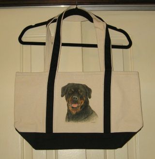 Rottweiler Large Heavy Canvas Tote Bag - With Tags - Hand Painted - Very Cute