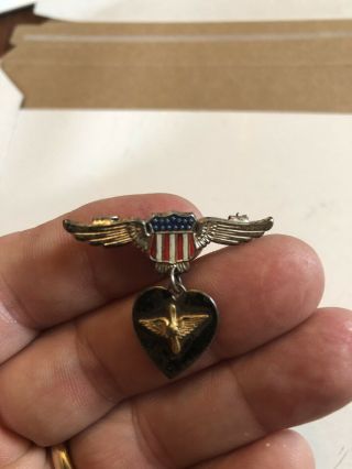 Vintage Circa Wwii Sterling Silver Military Pilot Wings Badge / Pin