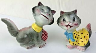Vtg Anthropomorphic Py Napco Cat Salt & Pepper Girl Boy Kitten Shaker Set
