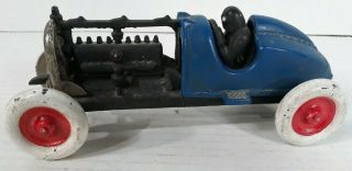 Antique Vintage Style Cast Iron 6 Blue Toy Race Car Missing Lifting Hood