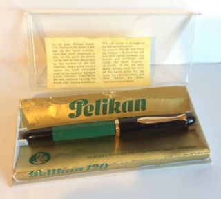 Vintage Pelikan 120 Black & Green Fountain Pen With Case