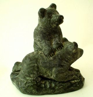 Lovely Black Bear Cubs Carving By The Wolf Sculptures With Tag And Sign