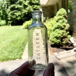 Cork Top Medicine Bottle Hall’s Catarrh Cure Toledo Oh Ohio 1920s Clear