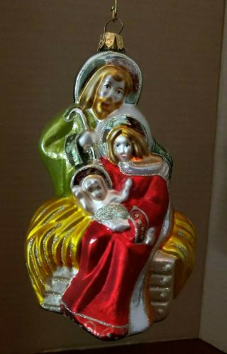 Nativity Hand Blown Christmas Glass Ornament Hand Painted Mary Joseph Jesus
