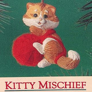 1985 Hallmark Ornament Kitty Mischief Cat Kitten Playing With Yarn Ball Toy Mib