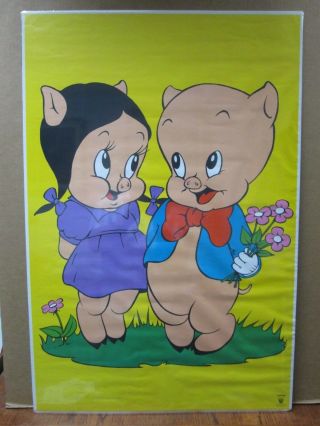 Vintage Petunia & Porky Pig Warner Bros.  Poster 1980 Looney Toons Inv G1166