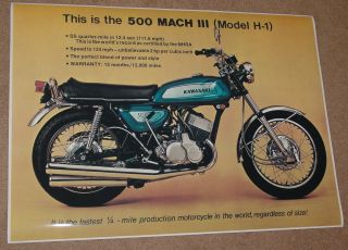 1971 Kawasaki H1 Mach Iii 500 Vintage Motorcycle Poster Print 26x36 9mil Paper