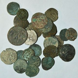 Group Of 30 Ancient Islamic Unidentified Uncleaned Islamic Silver & Copper Coins