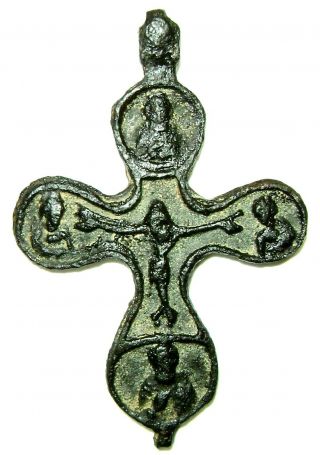 Ancient Medieval Bronze Pectoral Cross Crucifixion With " Jesus Christ And Co ".