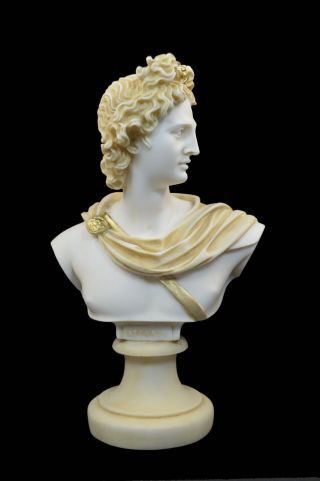 Apollo Alabaster Statue Big Bust Ancient Greek God Of Light Artifact Patina Aged