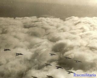 Org.  Photo: Aerial View B - 17 Bombers Flying In Formation Below On Mission