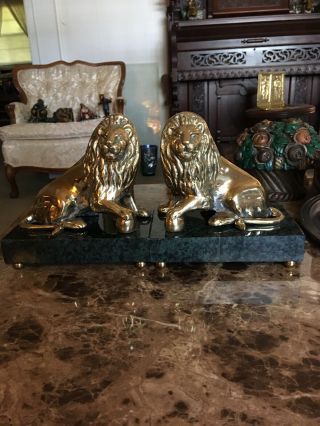 Decorative Crafts Inc.  Solid Brass Lion Bookends Set Of 2.