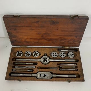 Vintage Gtd Greenfield Tap & Die Set With No 4 - E2 With Parts & Wood Box