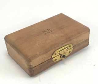 Wwii Us Army Medical Wooden Syringe Box M.  D.  Usa Brass Latch Hinge Dovetail.