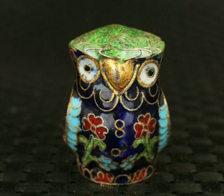 Old Chinese Cloisonne Hand Painting Small Owl Statue Table Home Collectable Gift