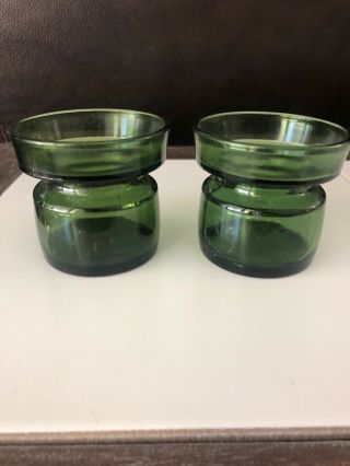 Vintage Dansk Designs Denmark Green Glass Candle Holder Quistgaard Votive Pair