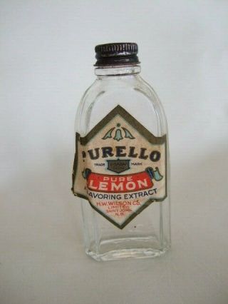 Vtg Lemon Extract Bottle With Label Purello H.  W.  Wilson Co Saint John Nb