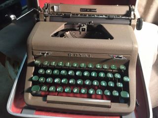 Vintage Royal Quiet Deluxe Portable Typewriter Grey With Green Keys