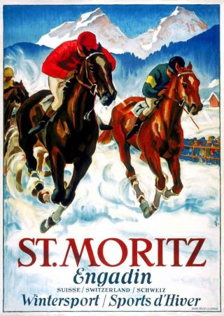 St.  Moritz Winter Sport Vintage Horse Racing Swiss Ski Travel Canvas Print 20x28
