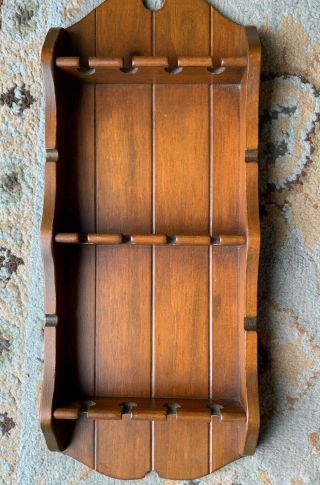 Vintage 12 Slot Wood Souvenir Spoon Rack Holder Wall Display