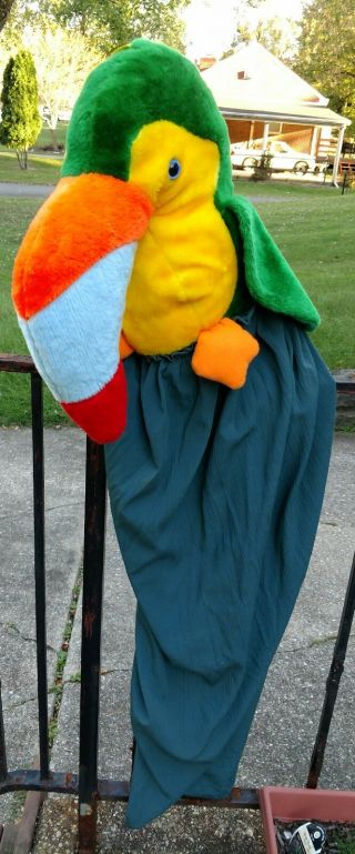 Hand Puppet Toucan Plush Large Green Curtain Colorful Beak Wings Large Bead Eyes