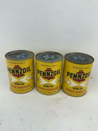 3 Vintage Pennzoil Multi - Vis 10w - 40 Motor Oil Cans 1 U.  S.  Quart Full