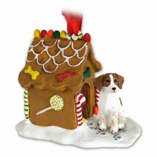 Brittany Brown And White Dog Ginger Bread House Christmas Ornament