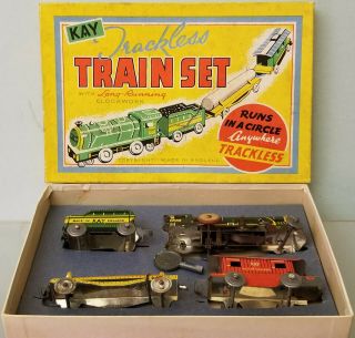 Kay Wind Up Tin Lithograph Train Version Of Ranger Steel Products Set Lnob 1950