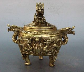 Old China Vintage Style Brass Chinese Dragon Incense Burner